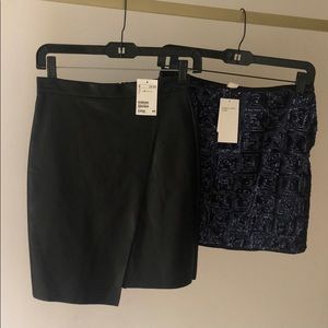 Lot of 2 H&M Statement Mini Skirts Sequin Leather
